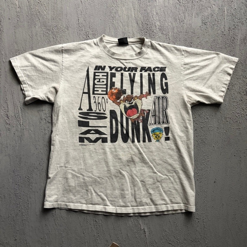 Vintage Looney Tunes Shirt XL Grey 1990s Tasmanian Devil Slam Dunk Basketball